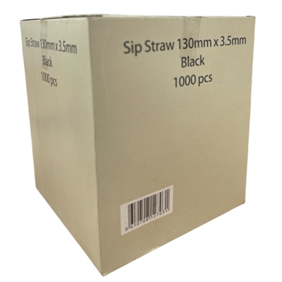 SIP STRAWS 130 X 3.5MM BLACK 1000