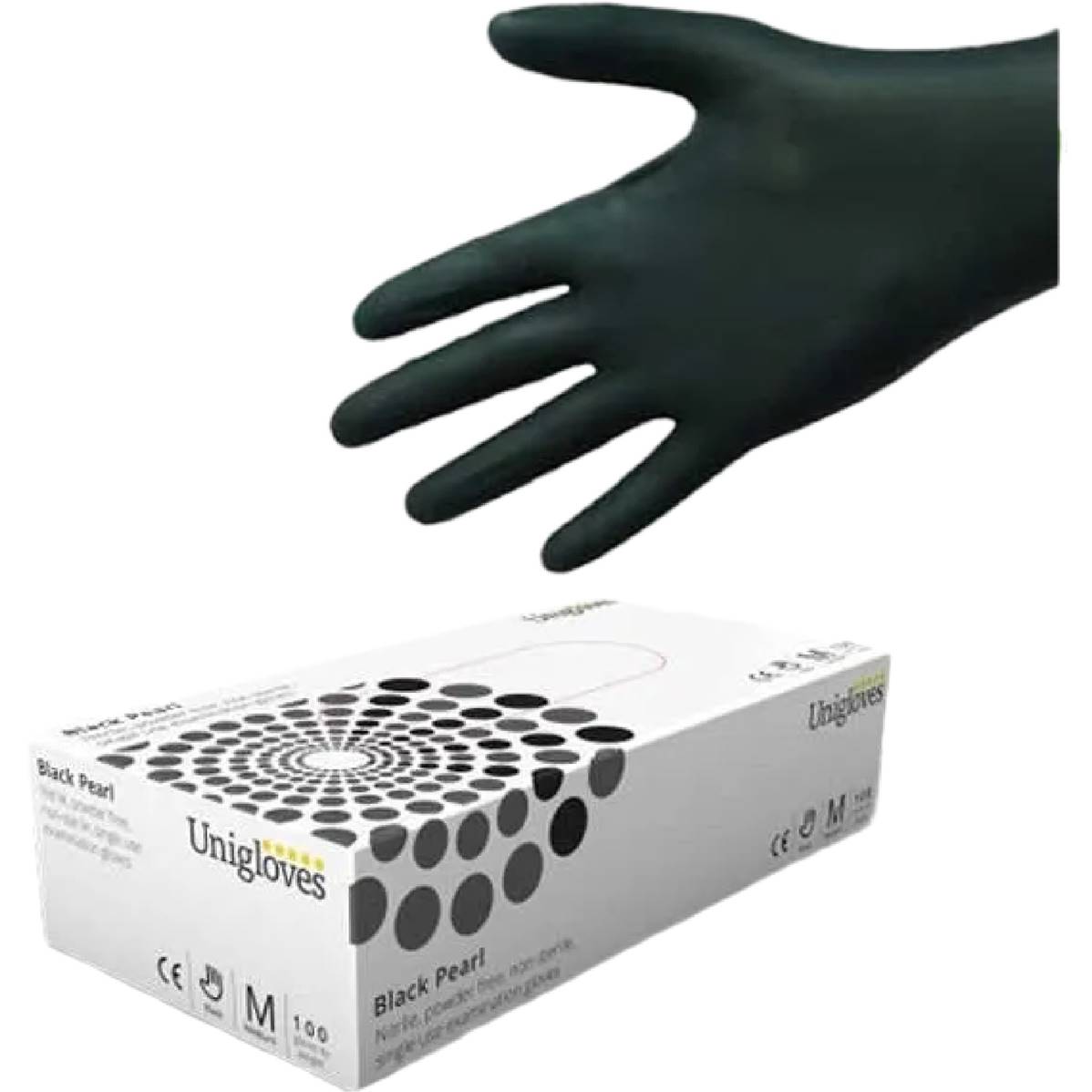 UNIGLOVES BLACK PEARL NITRILE GLOVES MED 100