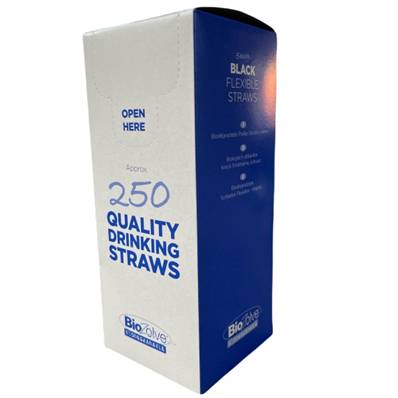 BLACK FLEXIBLE STRAWS BIODEGRADABLE X 250 8 INCH