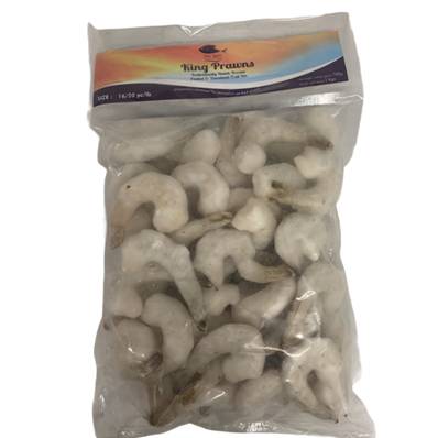 LARGE 16/20 TIGER PRAWNS IQF BAGS TAIL ON 1KG