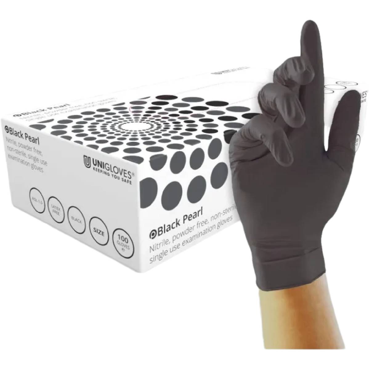 UNIGLOVES BLACK PEARL NITRILE GLOVES LARGE 100