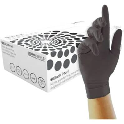 XLARGE UNIGLOVES BLACK PEARL NITRILE GLOVES X 100
