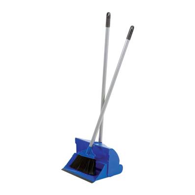 HILLBRUSH LOBBY DUSTPAN AND SOFT BRUSH SET PLASTIC BLUE