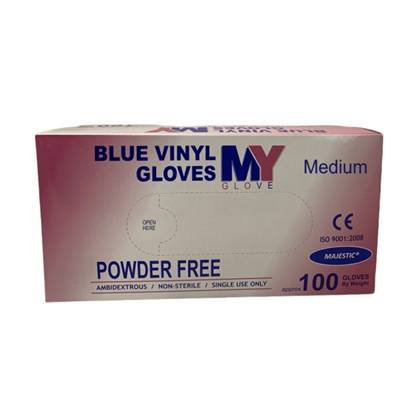 MAJESTIC BLUE VINYL GLOVES P/F MEDIUM X 100