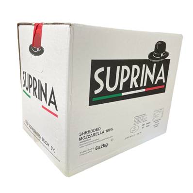SUPRINA RED TAPE 100% MOZZARELLA CHEESE SHREDDED 6 X 2KG