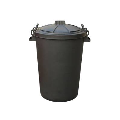 STACKING BIN WITH CLIP ON LID BLACK 85LTR