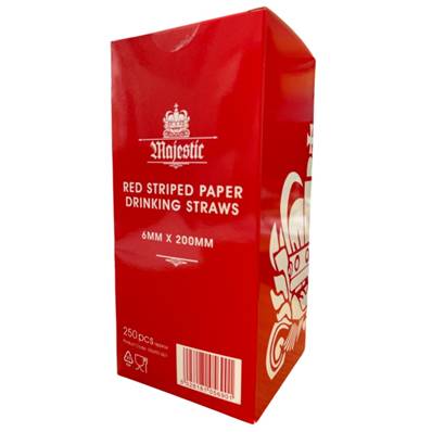 MAJESTIC RED AND WHITE PAPER STRAWS X 250