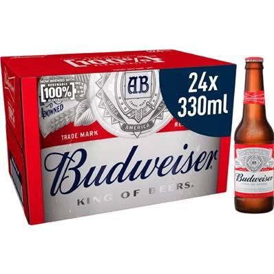 BUDWEISER LAGER BEER BOTTLES 24 X 330ML