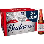 BUDWEISER LAGER BEER BOTTLES 24 X 330ML